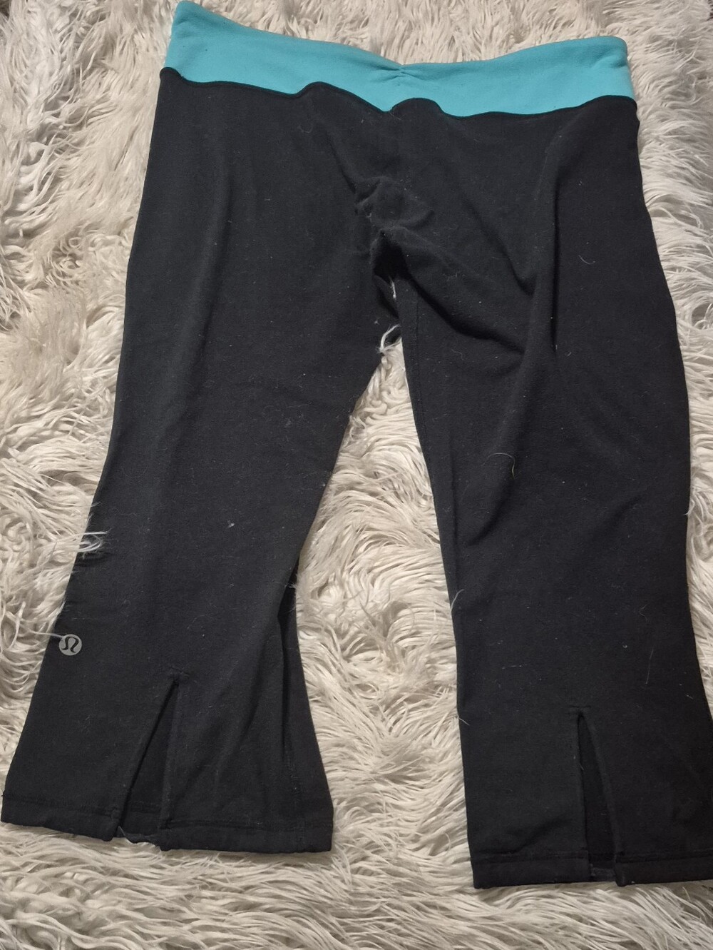 lululemon athletica Black Capri Leggings with Teal Waistband